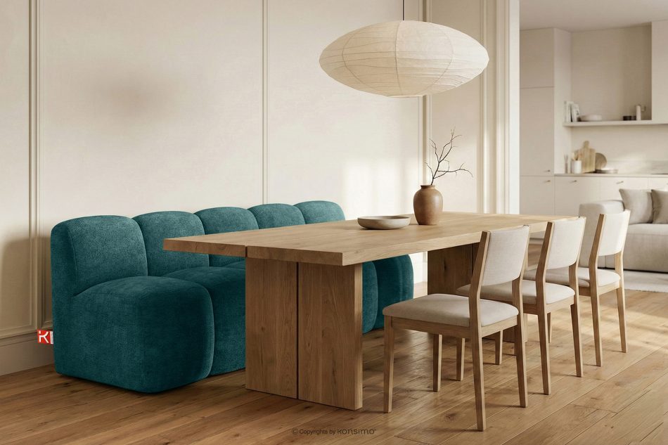 BRESCO Čalúnená lavica s operadlom 200 cm morská modrá ženilková látka morská modrá - obrázok 1