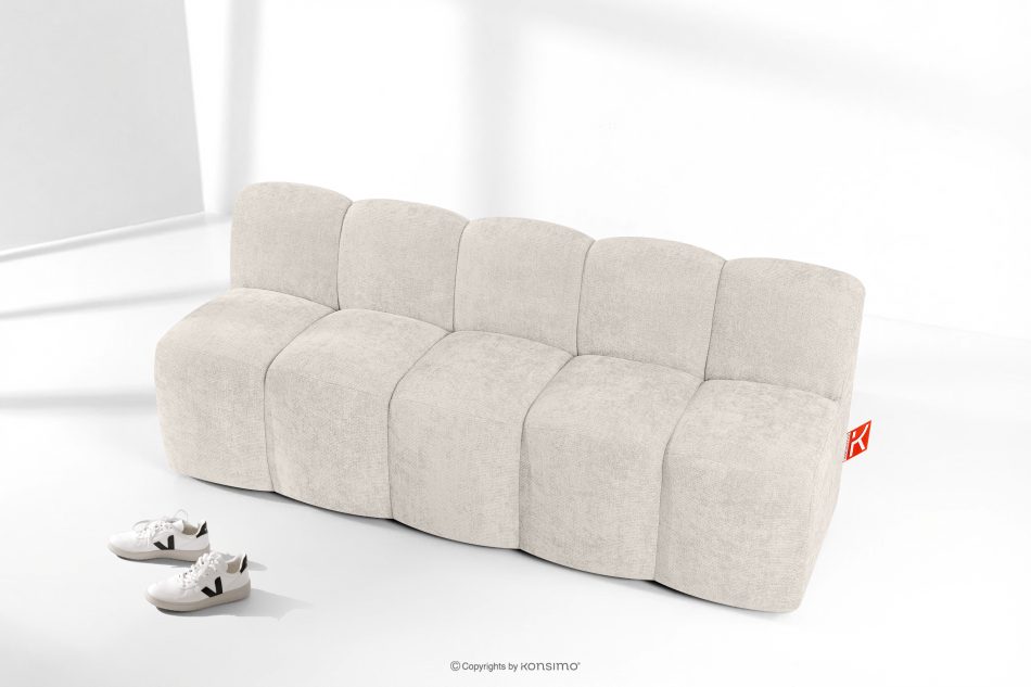 BRESCO Čalúnená lavica s operadlom 200 cm krémová ženilková látka krémová - obrázok 8