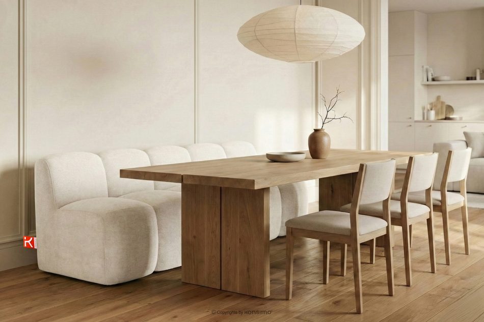 BRESCO Čalúnená lavica s operadlom 200 cm krémová ženilková látka krémová - obrázok 1