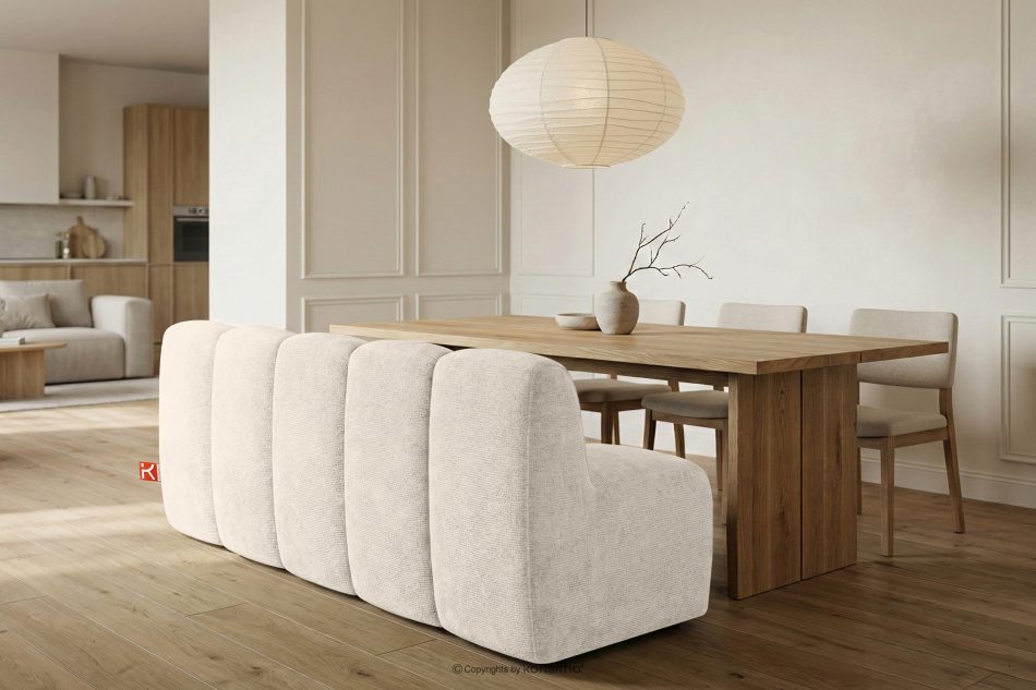 BRESCO Čalúnená lavica s operadlom 200 cm krémová ženilková látka krémová - obrázok 9