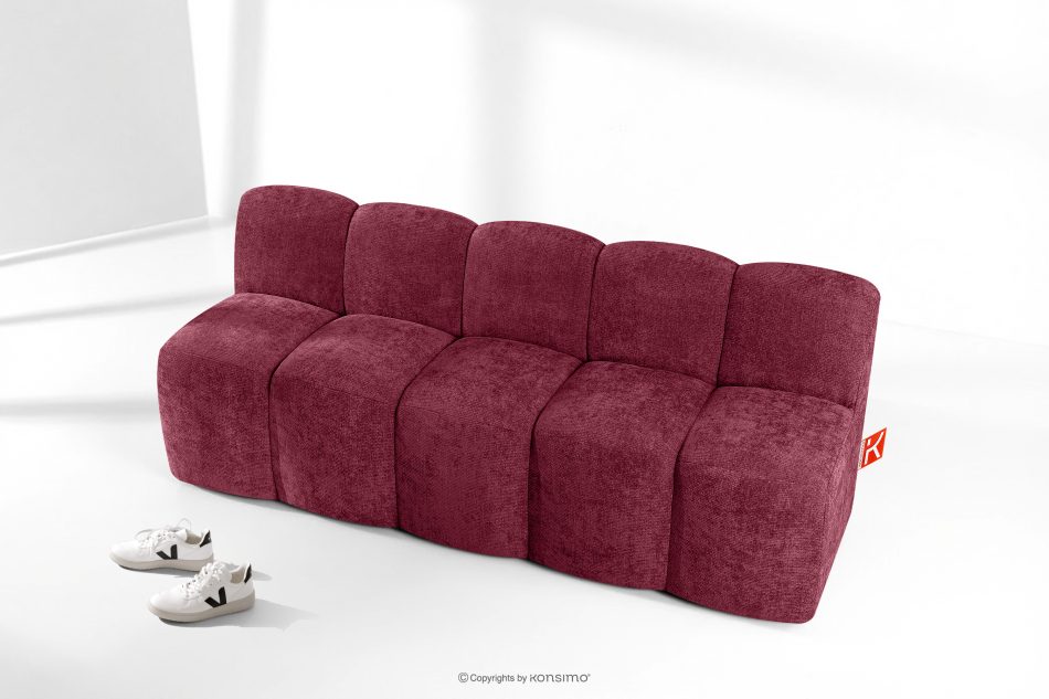 BRESCO Čalúnená lavica s operadlom 200 cm bordová ženilková látka bordová - obrázok 8