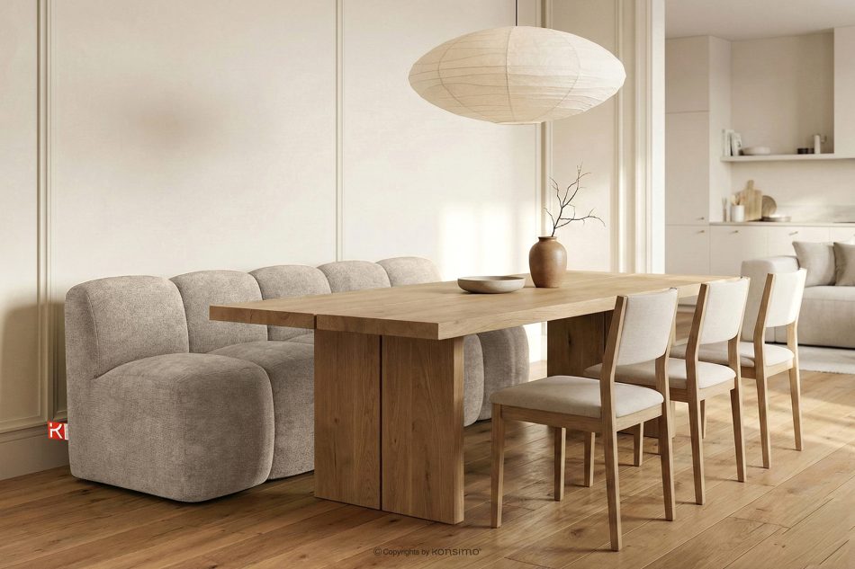 BRESCO Čalúnená lavica s operadlom 200 cm béžová ženilková látka béžová - obrázok 1