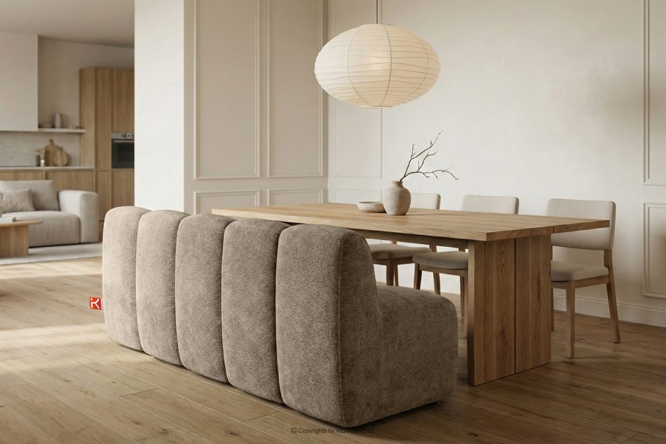 BRESCO Čalúnená lavica s operadlom 200 cm béžová ženilková látka béžová - obrázok 9