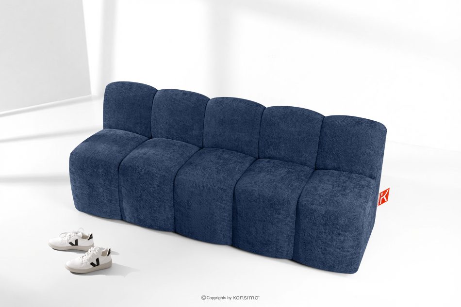 BRESCO Čalúnená lavica s operadlom 200 cm tmavomodrá ženilková látka námornícka modrá - obrázok 8