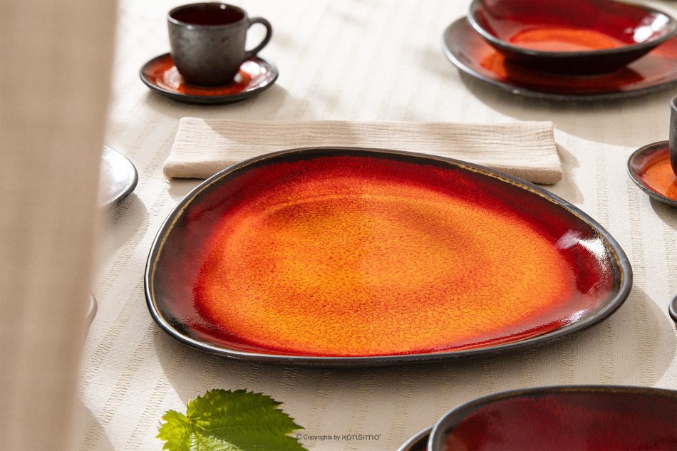 PRIMA Plochý servírovací tanier ručne glazovaný červená červená - obrázok 10