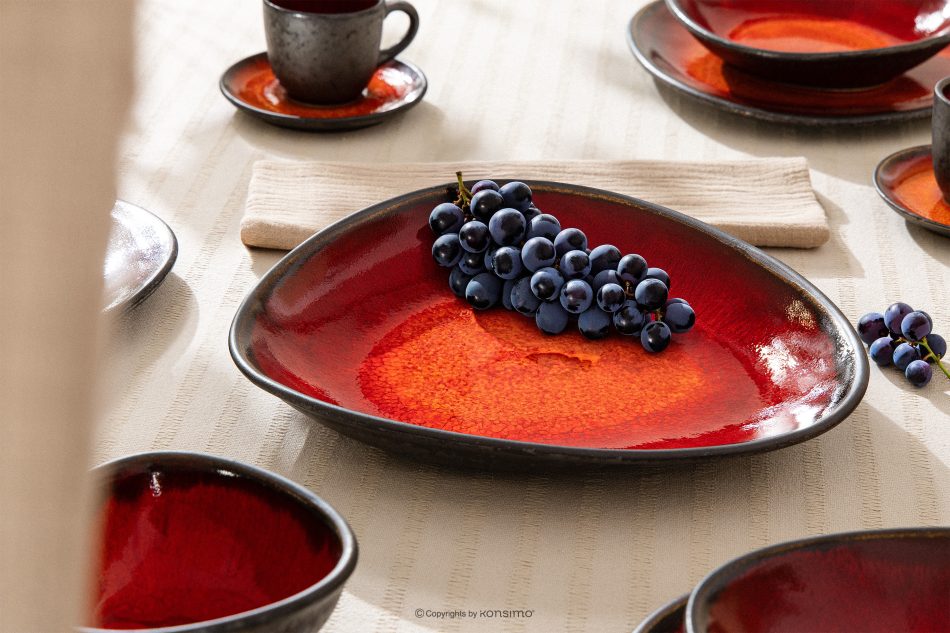 PRIMA Hlboký servírovací tanier ručne glazovaný červená červená - obrázok 1