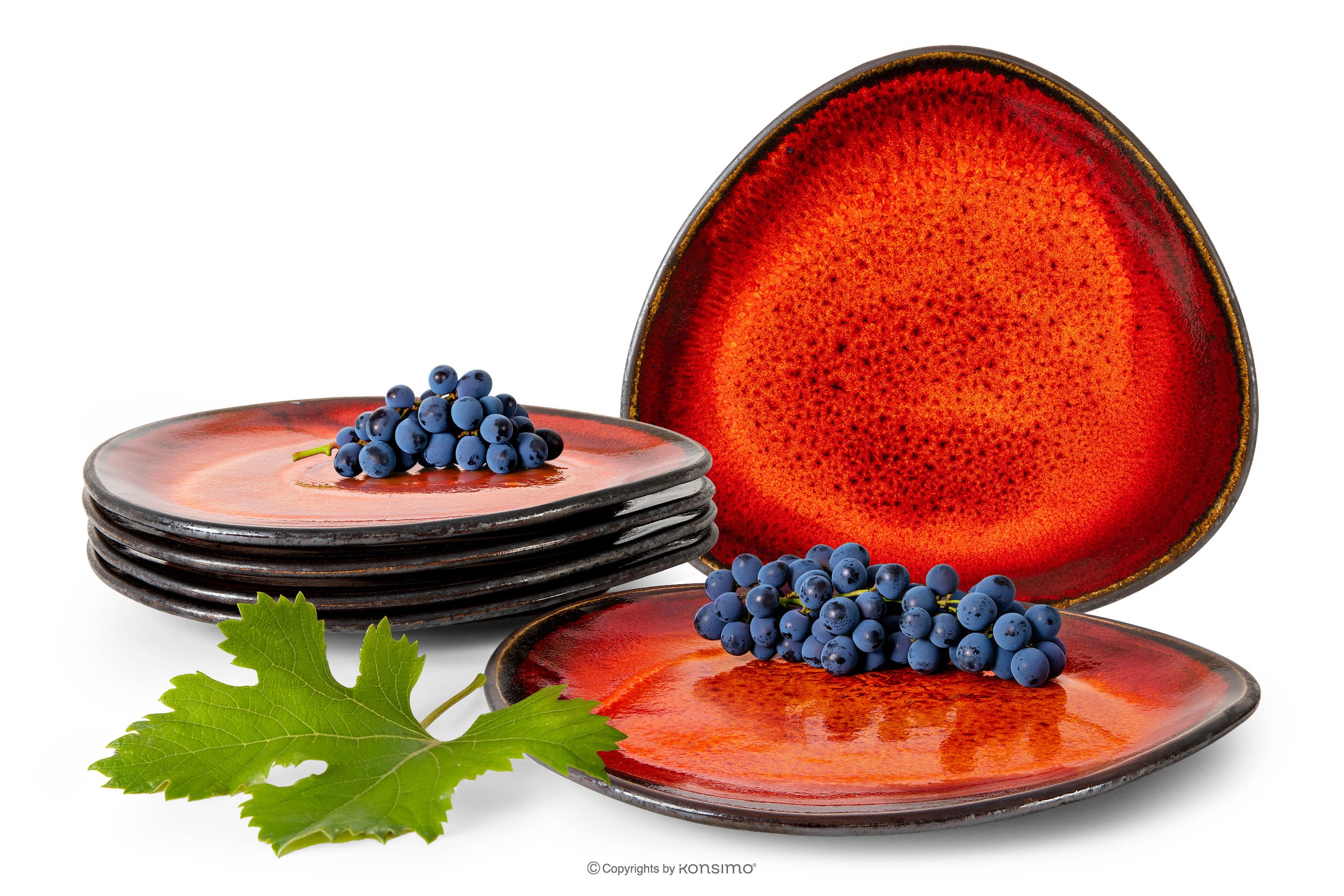 Ručne glazovaný keramický jedálenský tanier 6 kusov červená