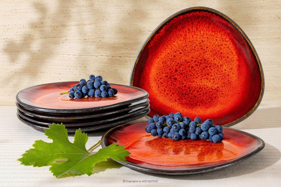 PRIMA Ručne glazovaný keramický jedálenský tanier 6 kusov červená červená - obrázok 1