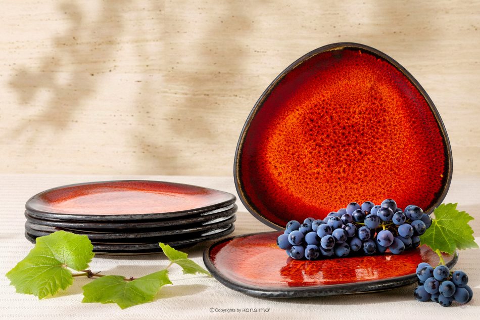 PRIMA Ručne glazovaný keramický dezertný tanier 6 ks červená červená - obrázok 1