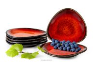 Ručne glazovaný keramický raňajkový tanier 6 ks červená