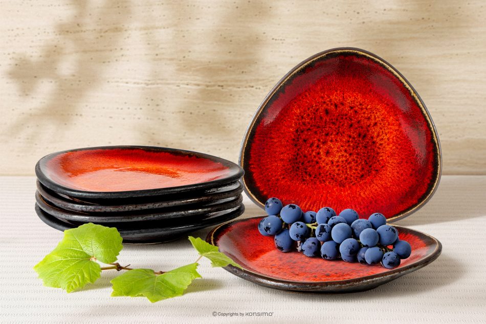 PRIMA Ručne glazovaný keramický raňajkový tanier 6 ks červená červená - obrázok 1