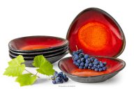 Ručne glazovaný keramický hlboký tanier 6 ks červená