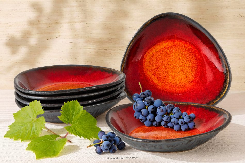 PRIMA Ručne glazovaný keramický hlboký tanier 6 ks červená červená - obrázok 1