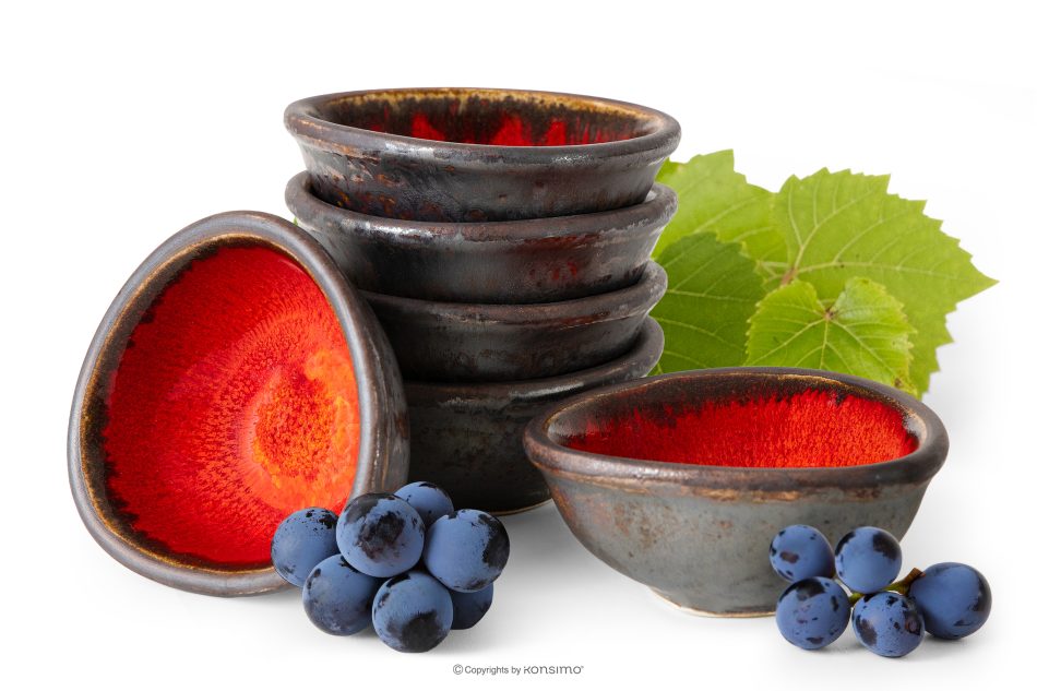 PRIMA Ručne glazovaná keramická misa na dip 6 ks červená červená - obrázok 0