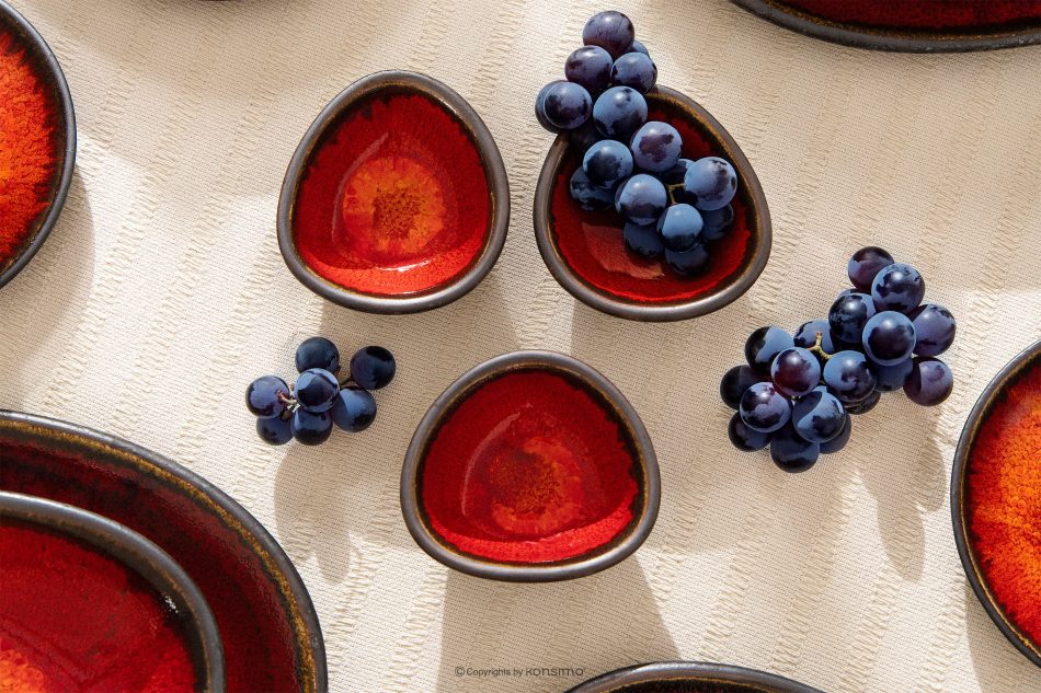 PRIMA Ručne glazovaná keramická misa na dip 6 ks červená červená - obrázok 11