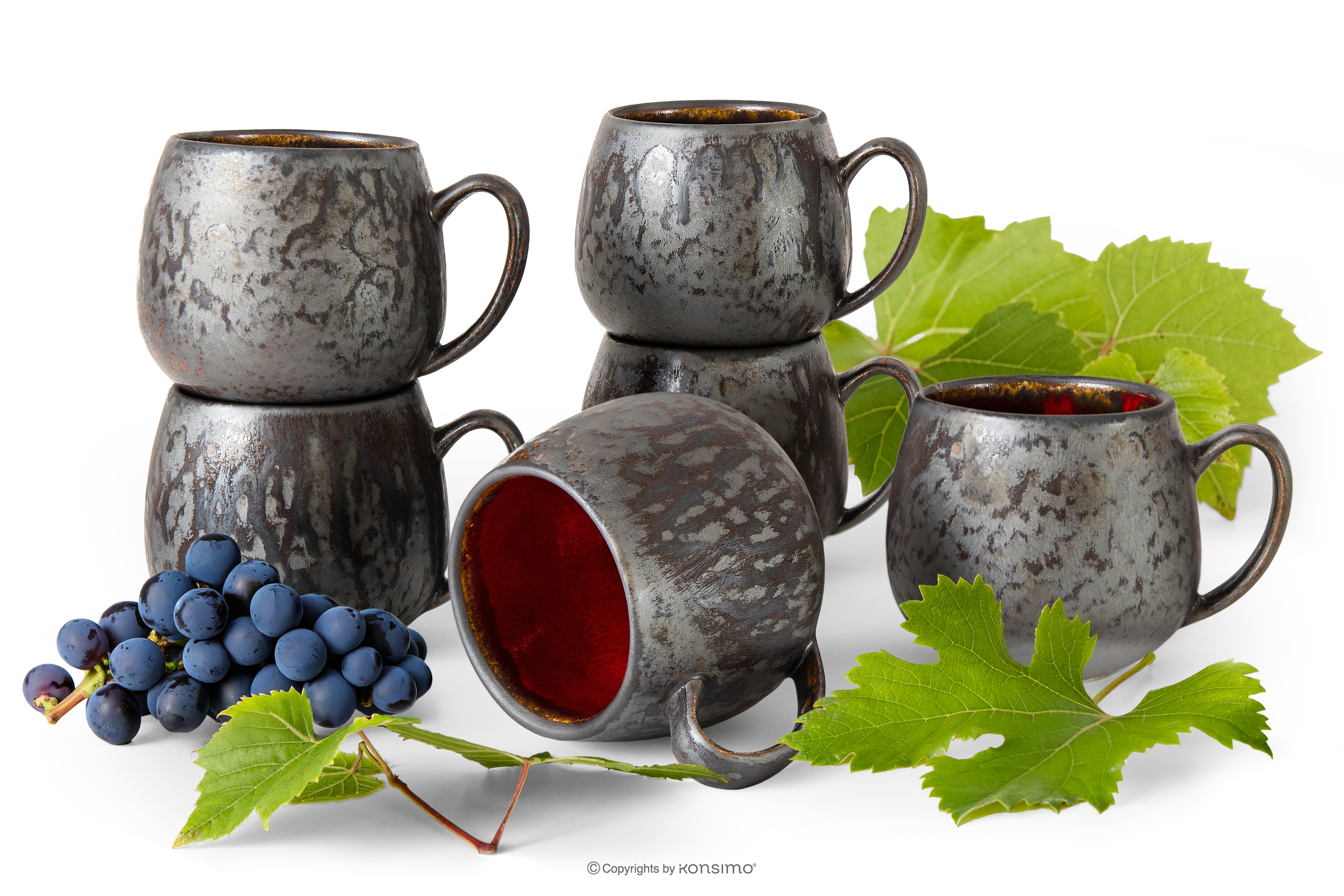 Ručne glazovaný keramický hrnček 6 ks červená