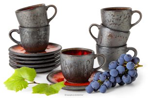 PRIMA, https://konsimo.sk/kolekcie/prima/ Ručne glazovaná keramická šálka na kávu s podšálkom 6 ks červená červená - obrázok