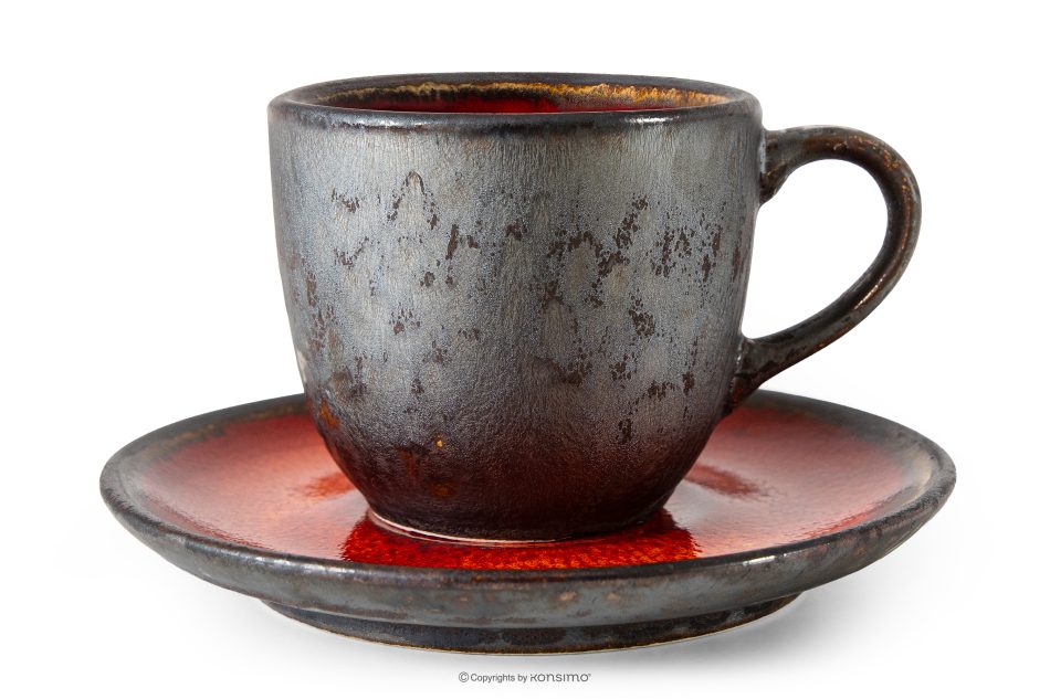 PRIMA Ručne glazovaná keramická šálka na kávu s podšálkom 6 ks červená červená - obrázok 2