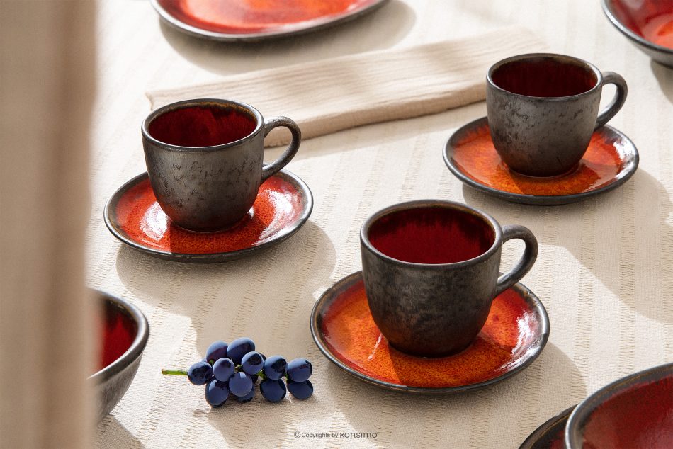 PRIMA Ručne glazovaná keramická šálka na kávu s podšálkom 6 ks červená červená - obrázok 13