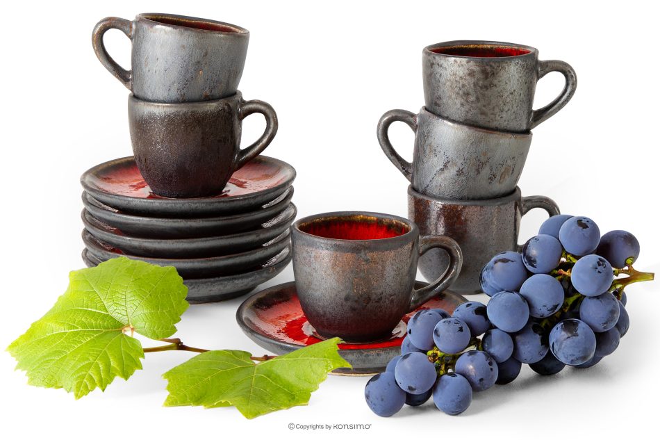 PRIMA Ručne glazovaná keramická podšálka na šálku espressa 6 ks červená červená - obrázok 0