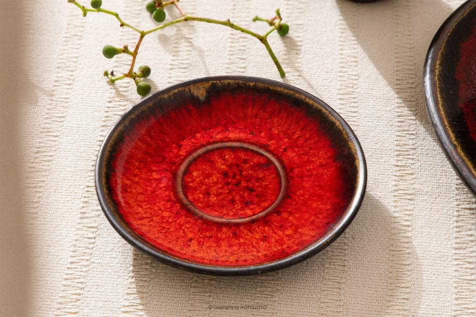 PRIMA Ručne glazovaná keramická podšálka na šálku espressa 6 ks červená červená - obrázok 15