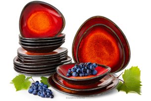 PRIMA, https://konsimo.sk/kolekcie/prima/ Ručne glazovaná jedálenská súprava pre 6 osôb (18 ks) červená červená - obrázok