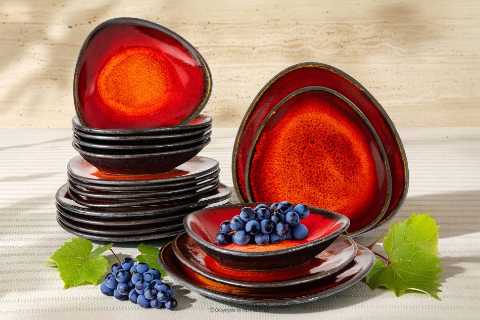 PRIMA Ručne glazovaná jedálenská súprava pre 6 osôb (18 ks) červená červená - obrázok 1