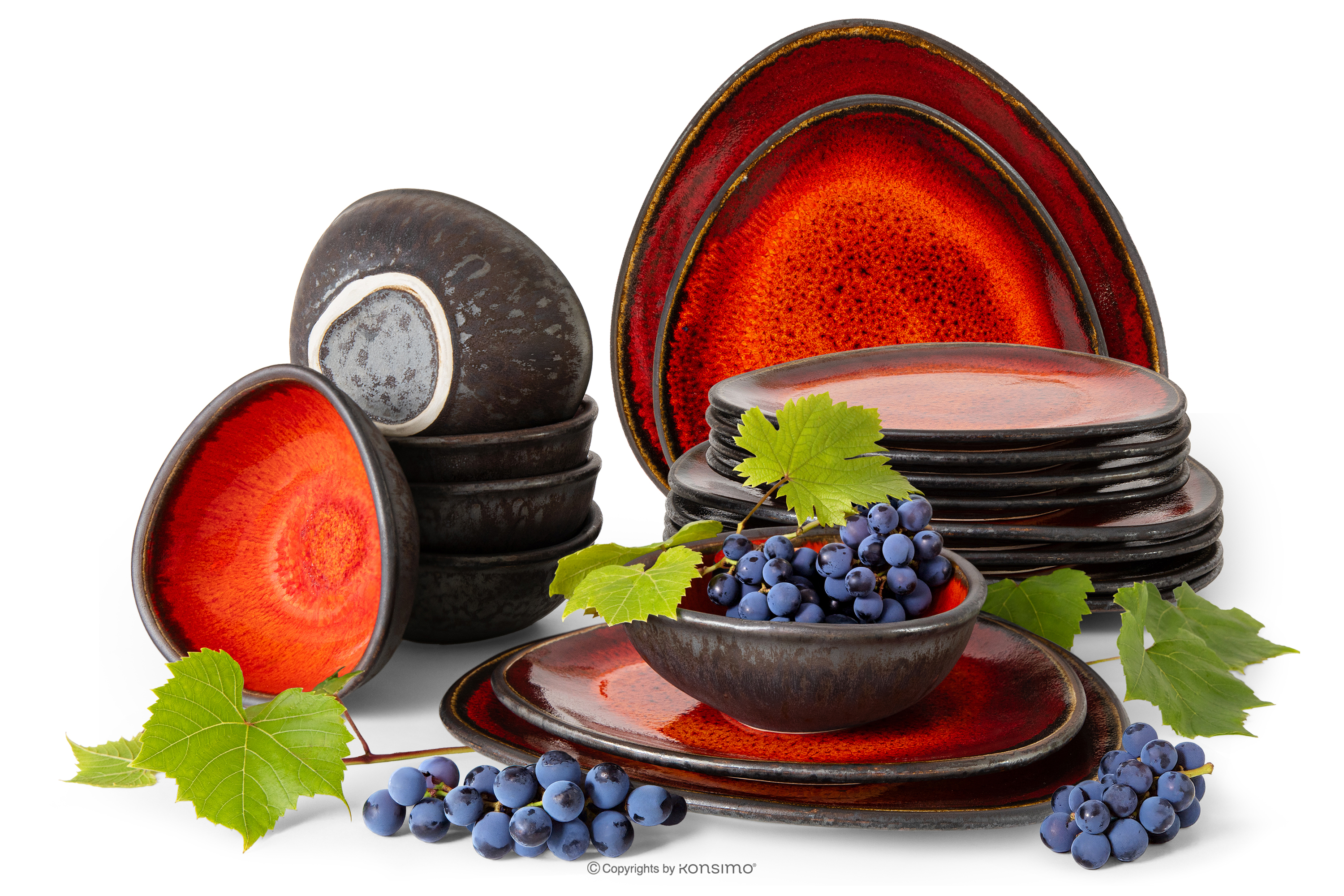 Jedálenský servis v štýle loft pre 6 osôb (18 ks) červená