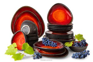 PRIMA, https://konsimo.sk/kolekcie/prima/ Ručne glazovaný keramický jedálenský servis pre 6 osôb (24 ks) červená červená - obrázok