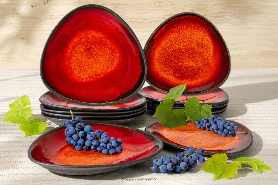 PRIMA Keramický jedálenský servis pre 6 osôb (12 ks) červená červená - obrázok 1