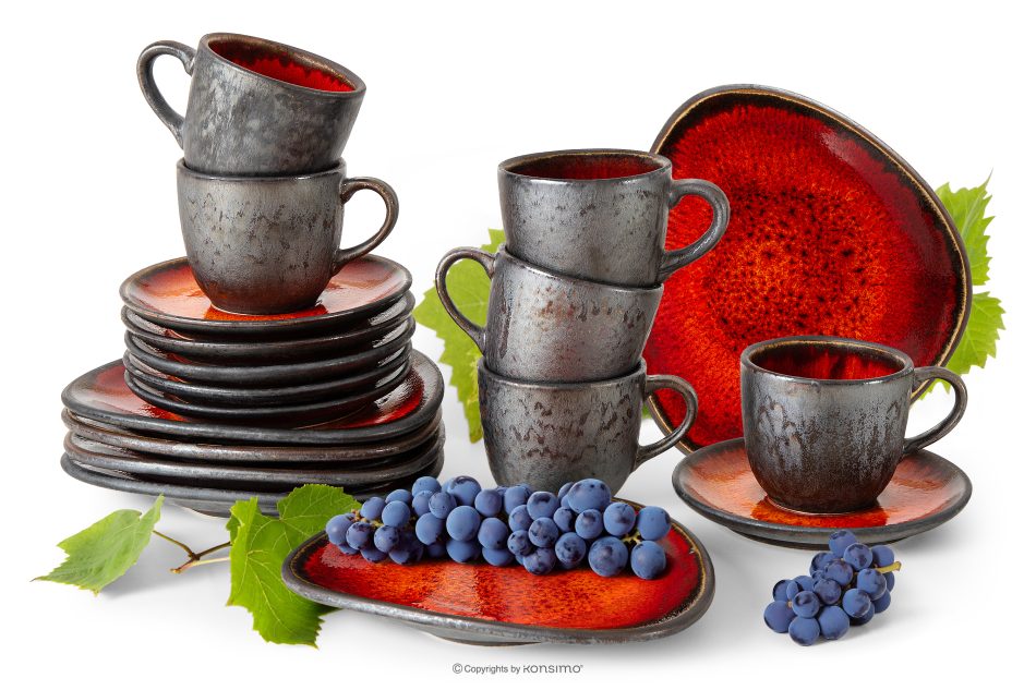 PRIMA Ručne glazovaná kávová súprava pre 6 osôb (18 ks) červená červená - obrázok 0