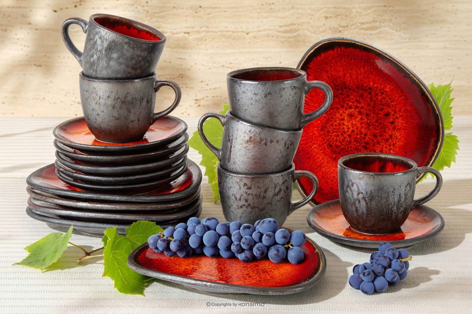 PRIMA Ručne glazovaná kávová súprava pre 6 osôb (18 ks) červená červená - obrázok 1