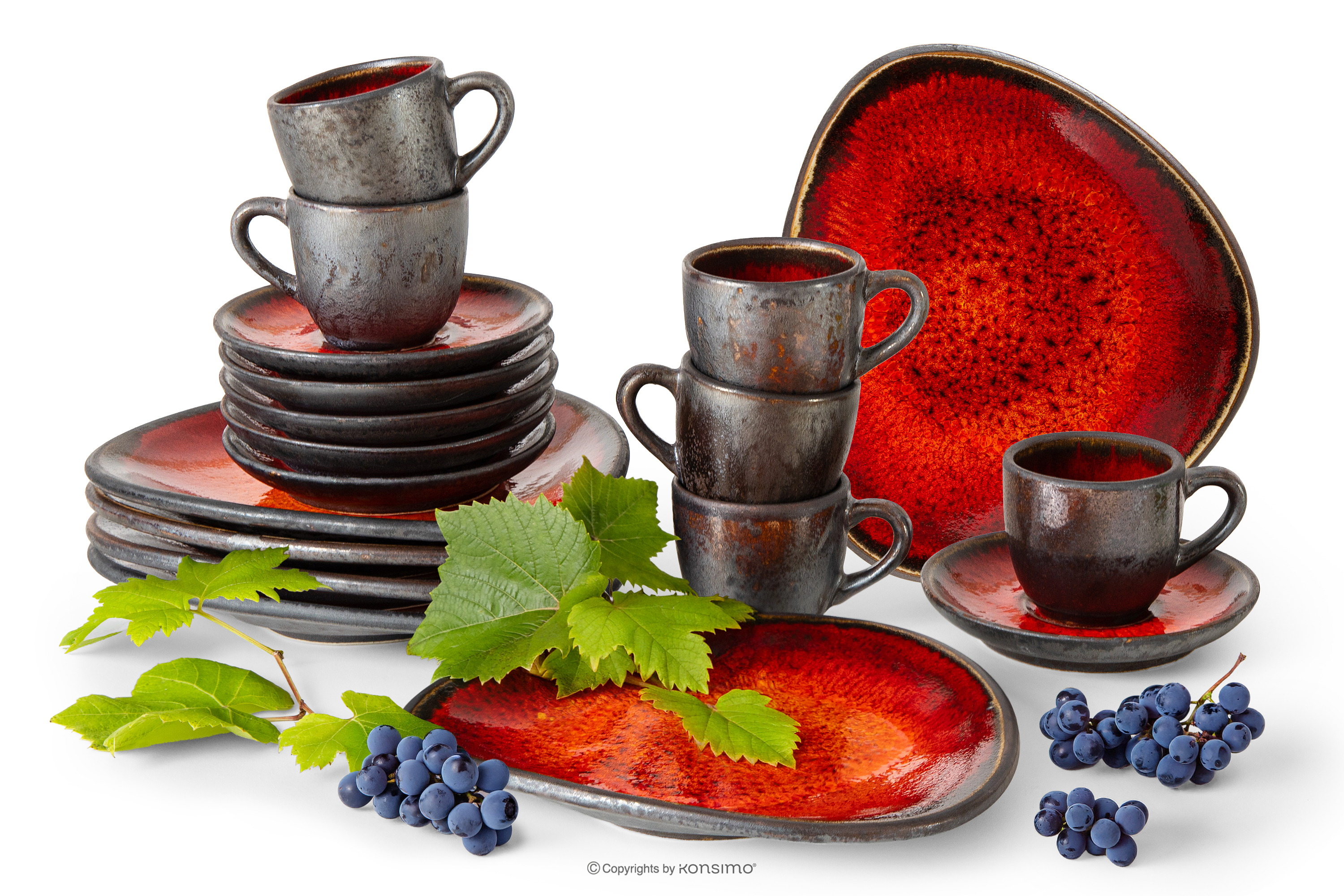 Ručne glazovaná sada na espresso pre 6 osôb (18 ks) červená