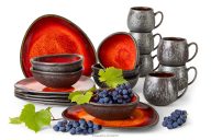 Ručne glazovaná sada na raňajky pre 6 osôb (18 ks) červená