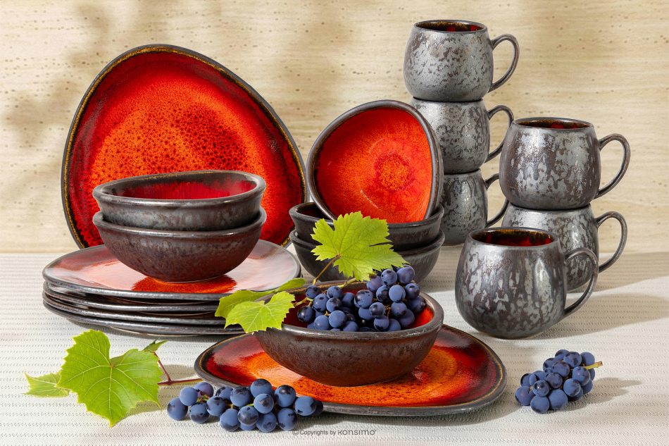 PRIMA Ručne glazovaná sada na raňajky pre 6 osôb (18 ks) červená červená - obrázok 1