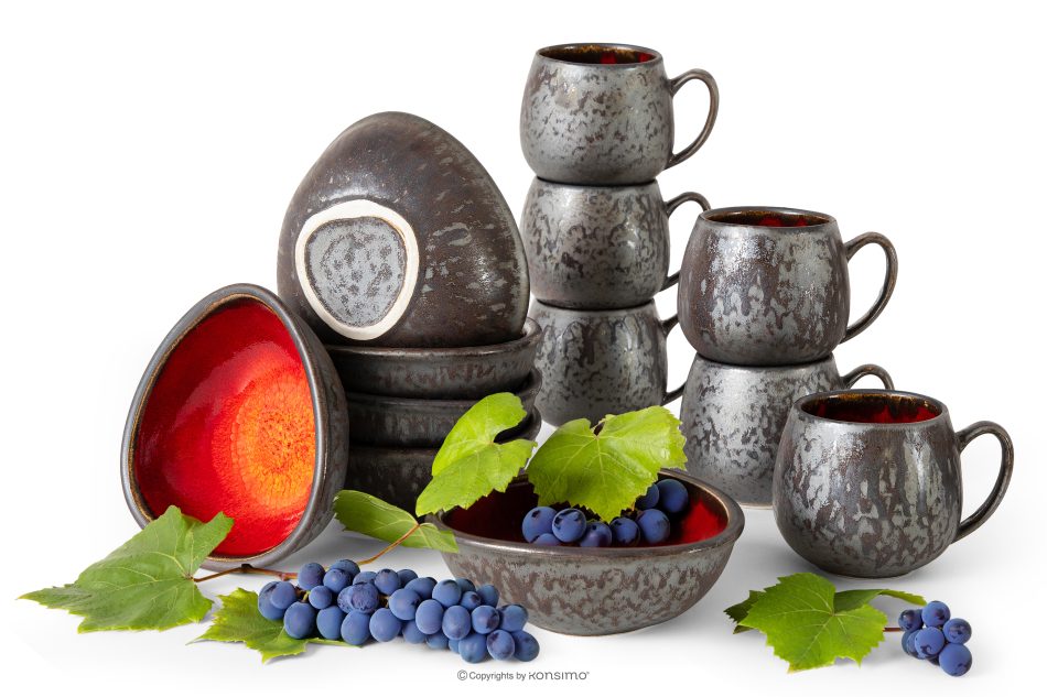 PRIMA Ručne glazovaná sada na raňajky pre 6 osôb (12 ks) červená červená - obrázok 0