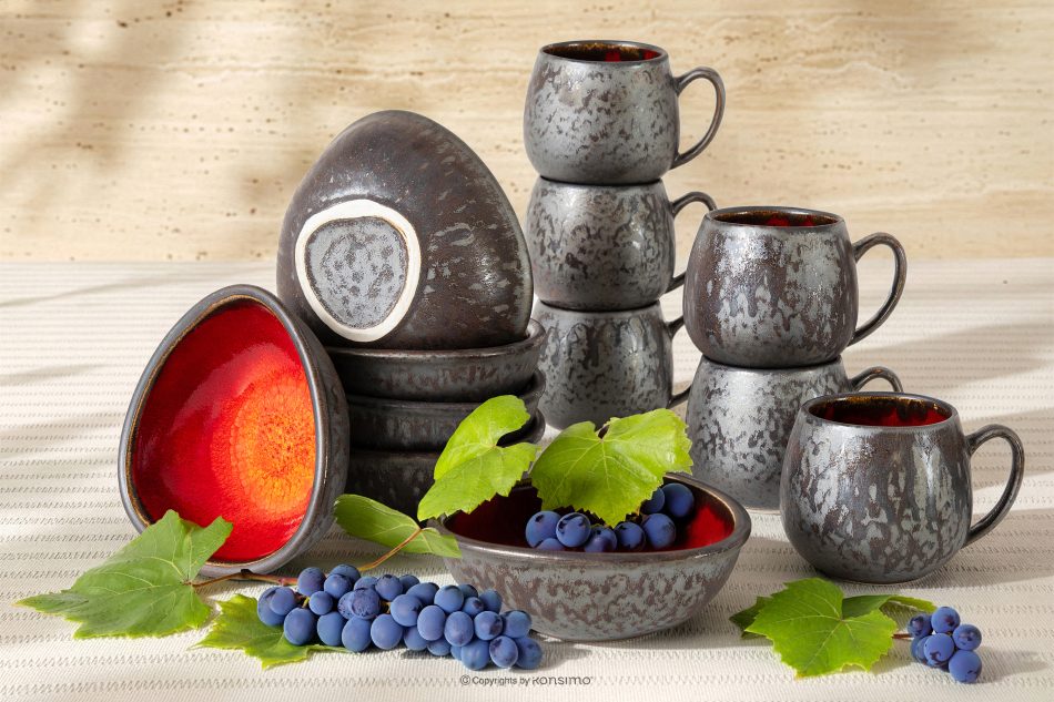 PRIMA Ručne glazovaná sada na raňajky pre 6 osôb (12 ks) červená červená - obrázok 1