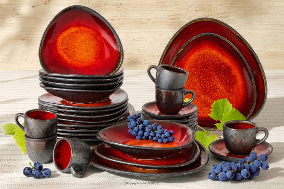 PRIMA Ručne glazovaná večera a kávová súprava pre 6 osôb (30 ks) červená červená - obrázok 1