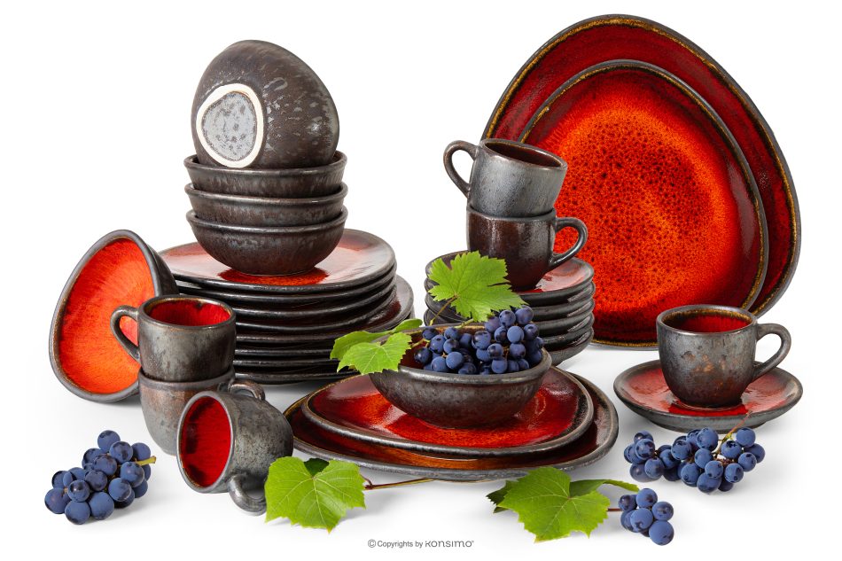 PRIMA Ručne glazovaná keramická večera a kávová súprava pre 6 osôb (30 ks) červená červená - obrázok 0