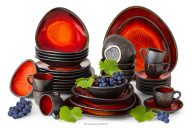 Ručne glazovaná keramická večera a káva pre 6 osôb (36 ks) červená