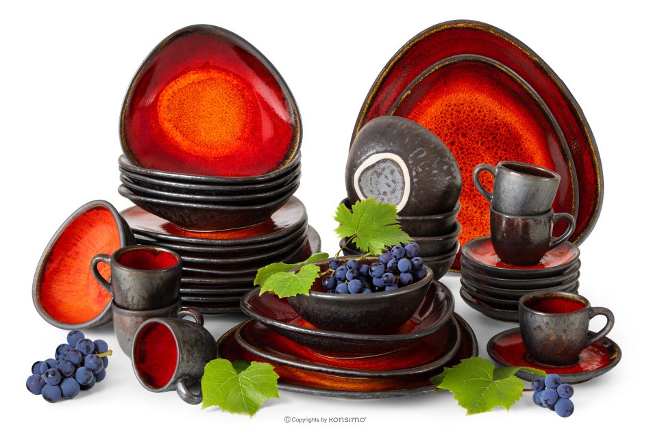 PRIMA Ručne glazovaná keramická večera a káva pre 6 osôb (36 ks) červená červená - obrázok 0