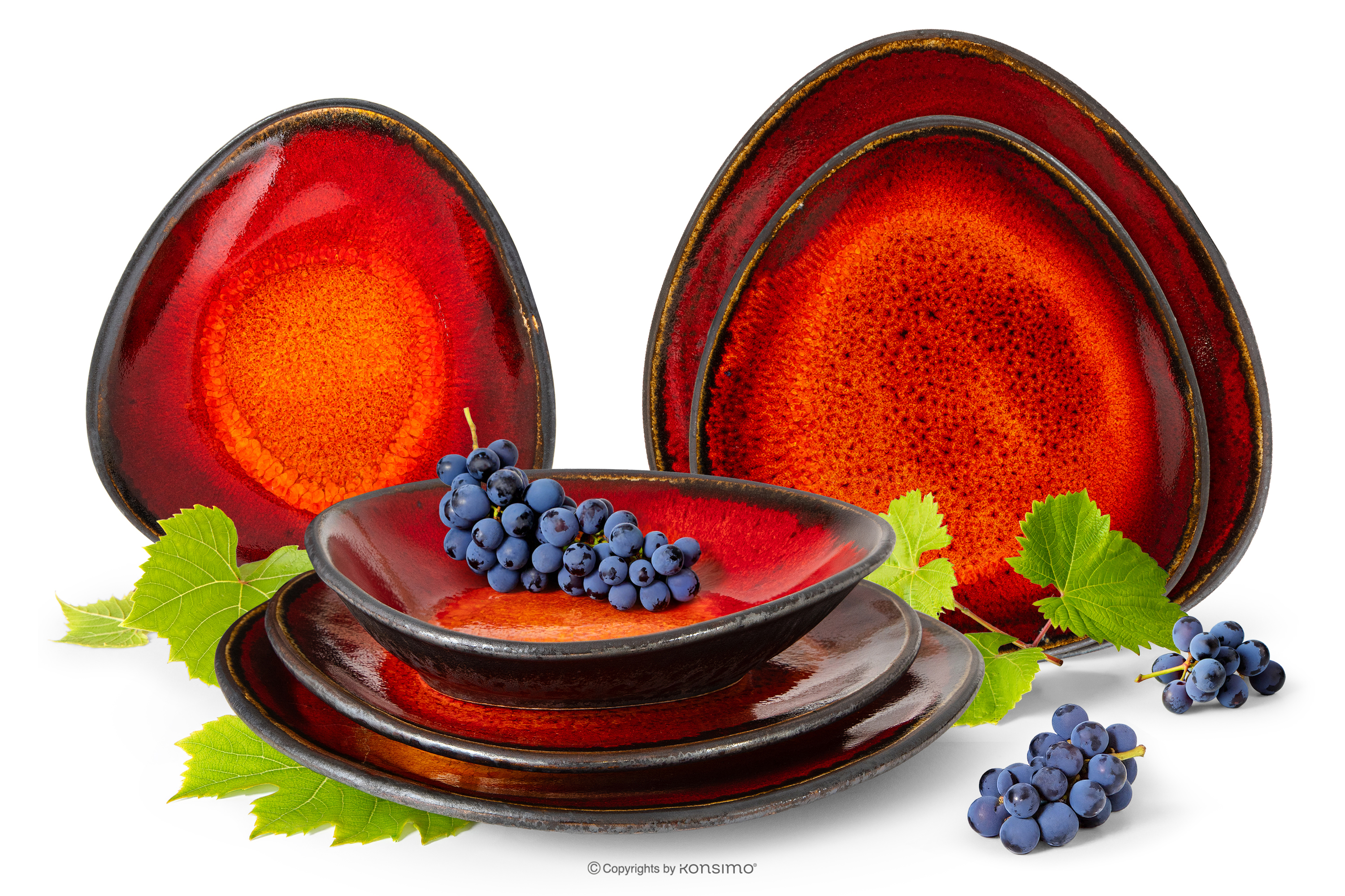 Ručne glazovaná súprava na večeru pre 2 osoby (6 ks ) červená