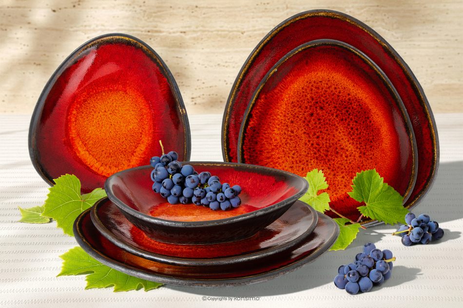 PRIMA Ručne glazovaná súprava na večeru pre 2 osoby (6 ks ) červená červená - obrázok 1