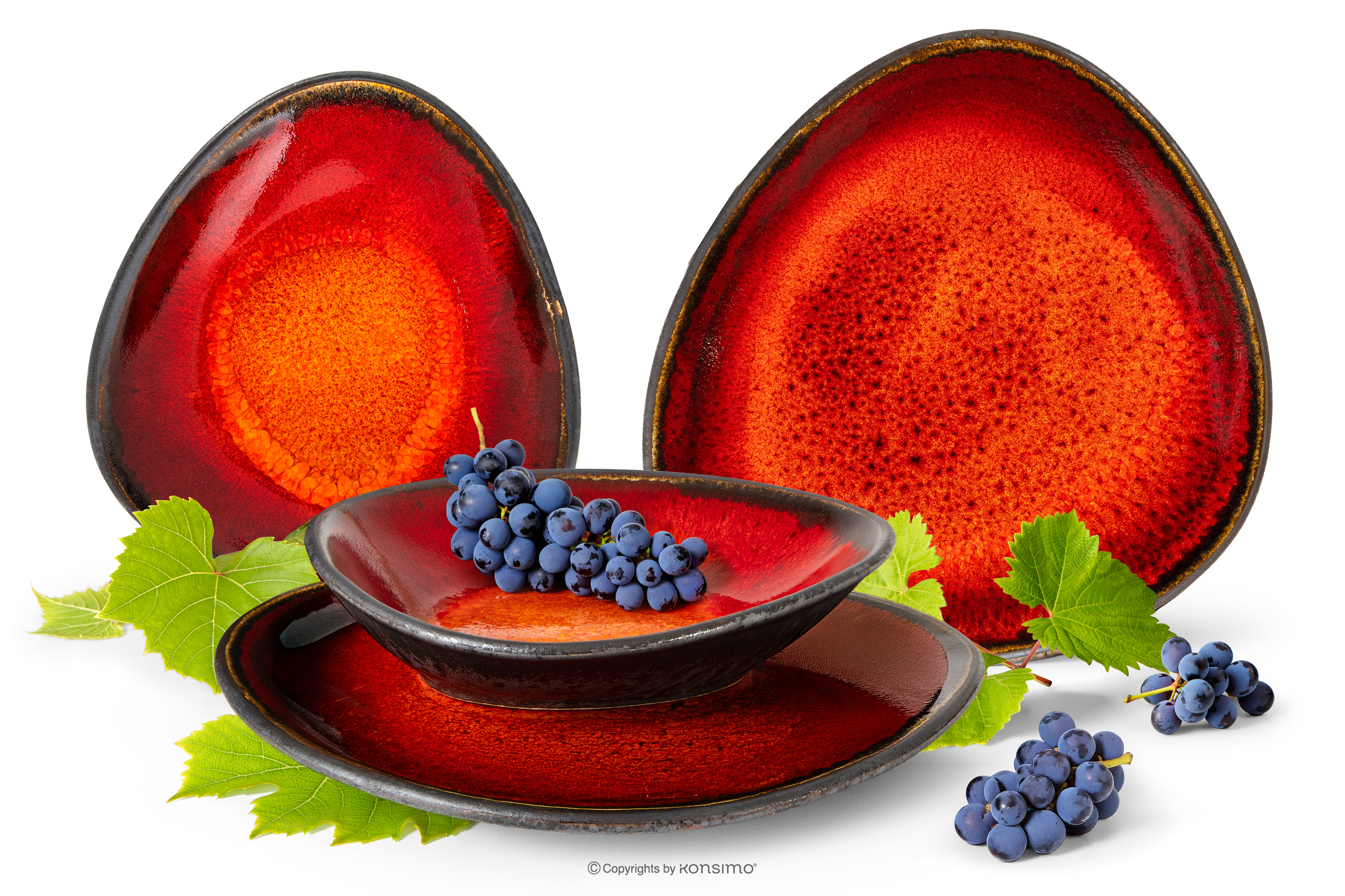 Ručne glazovaná súprava na večeru pre 2 osoby (4 ks) červená