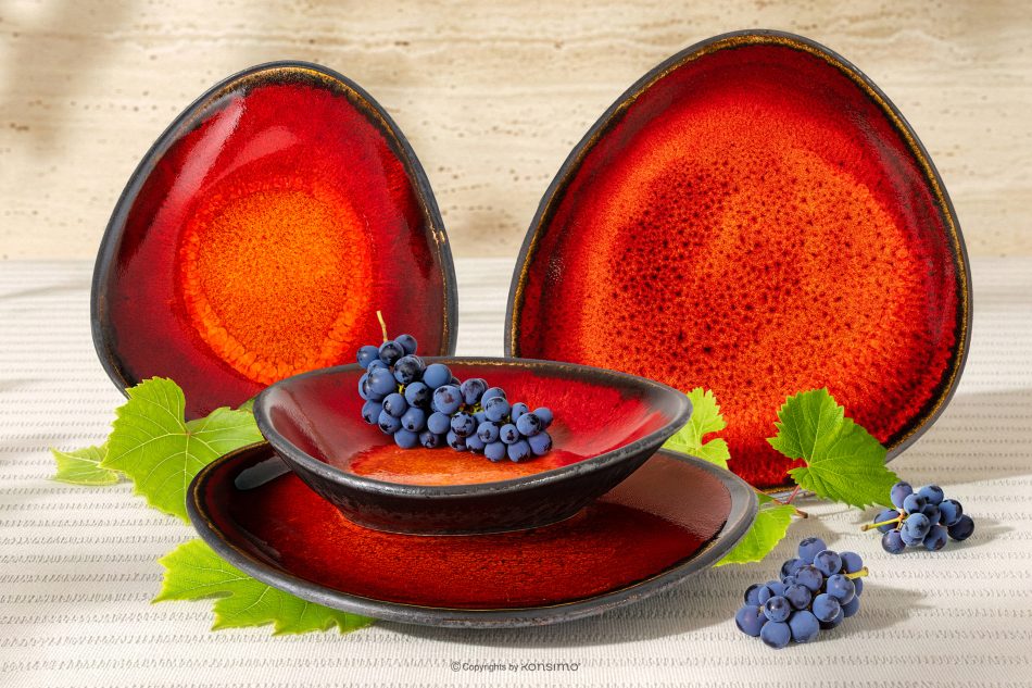 PRIMA Ručne glazovaná súprava na večeru pre 2 osoby (4 ks) červená červená - obrázok 1