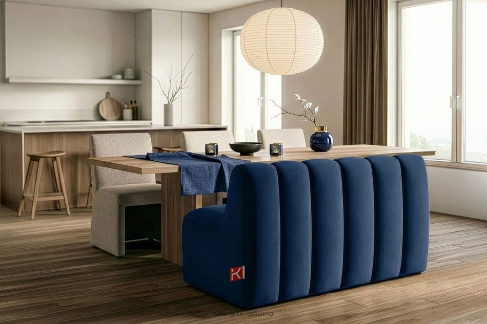 CORDA Čalúnená jedálenská lavica 120 cm tmavomodrý velúr tmavo modrá - obrázok 9