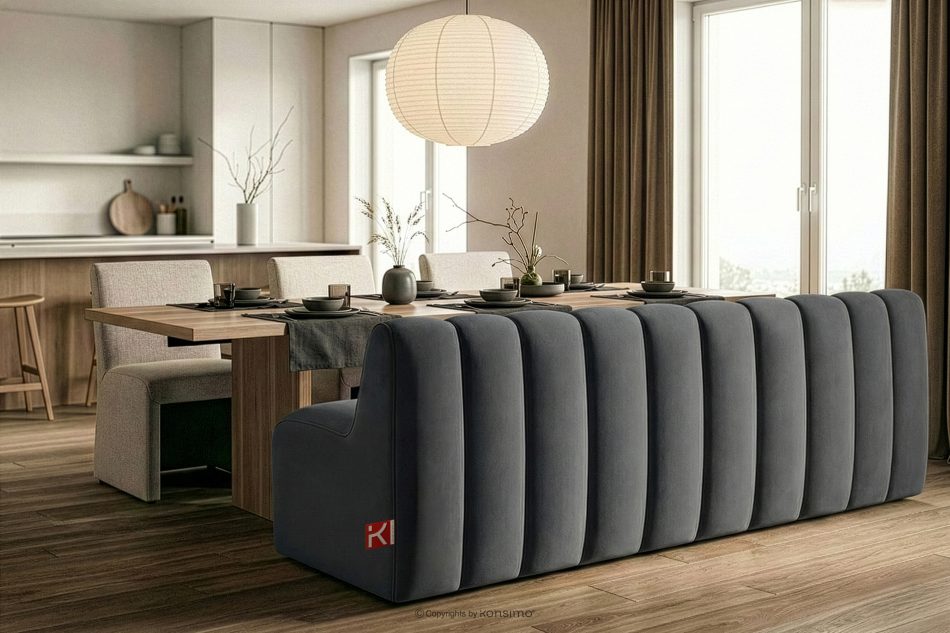 CORDA Čalúnená lavica s operadlom 200 cm tmavosivý velúr tmavo sivá - obrázok 9