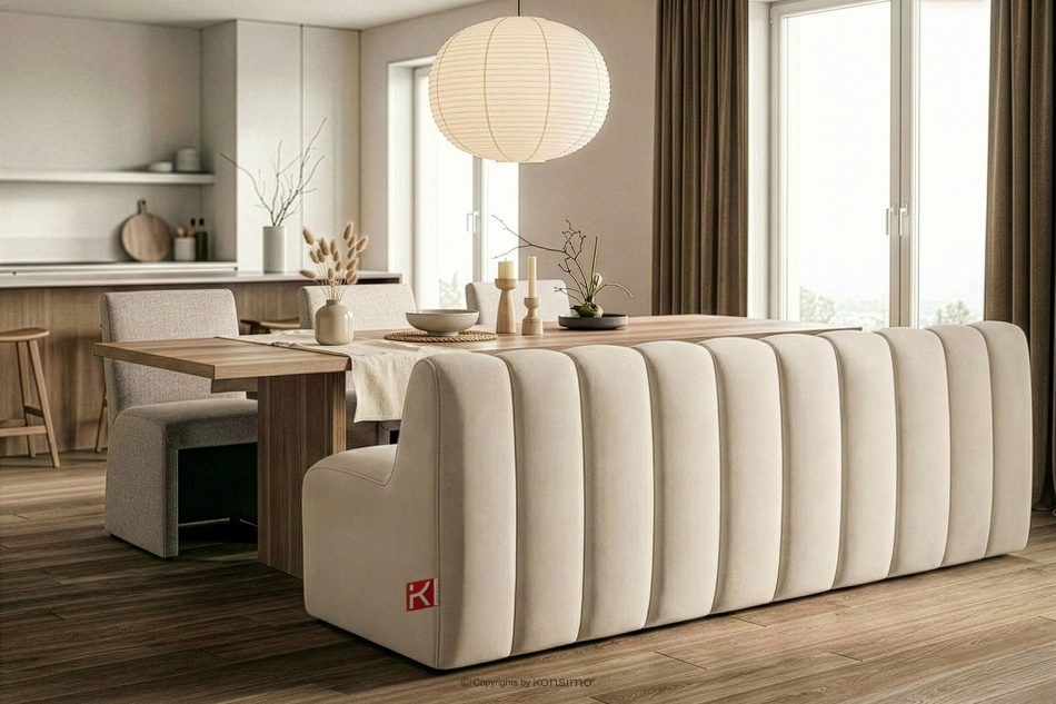 CORDA Čalúnená lavica s operadlom 200 cm krémový velúr krémová - obrázok 9